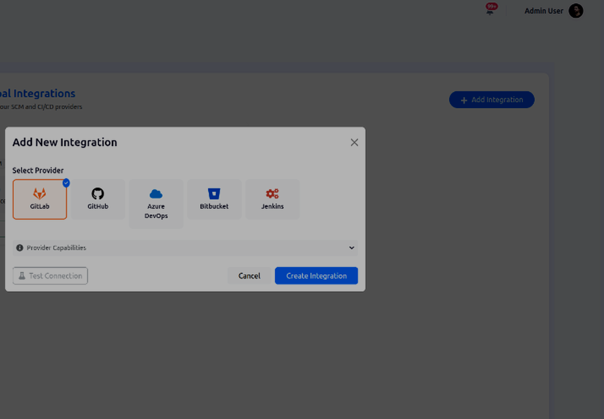 Add Integration modal showing simple token-based setup